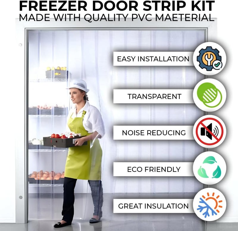 Acepunch Set PVC Curtain Plastic Strip Thermal Door Cover Clear Screen Commercial Freezers Warehouse Vinyl Waterproof Insulation Room Transparent 24 x 84 in (2 x 7 ft.) AP1173 - Image 3