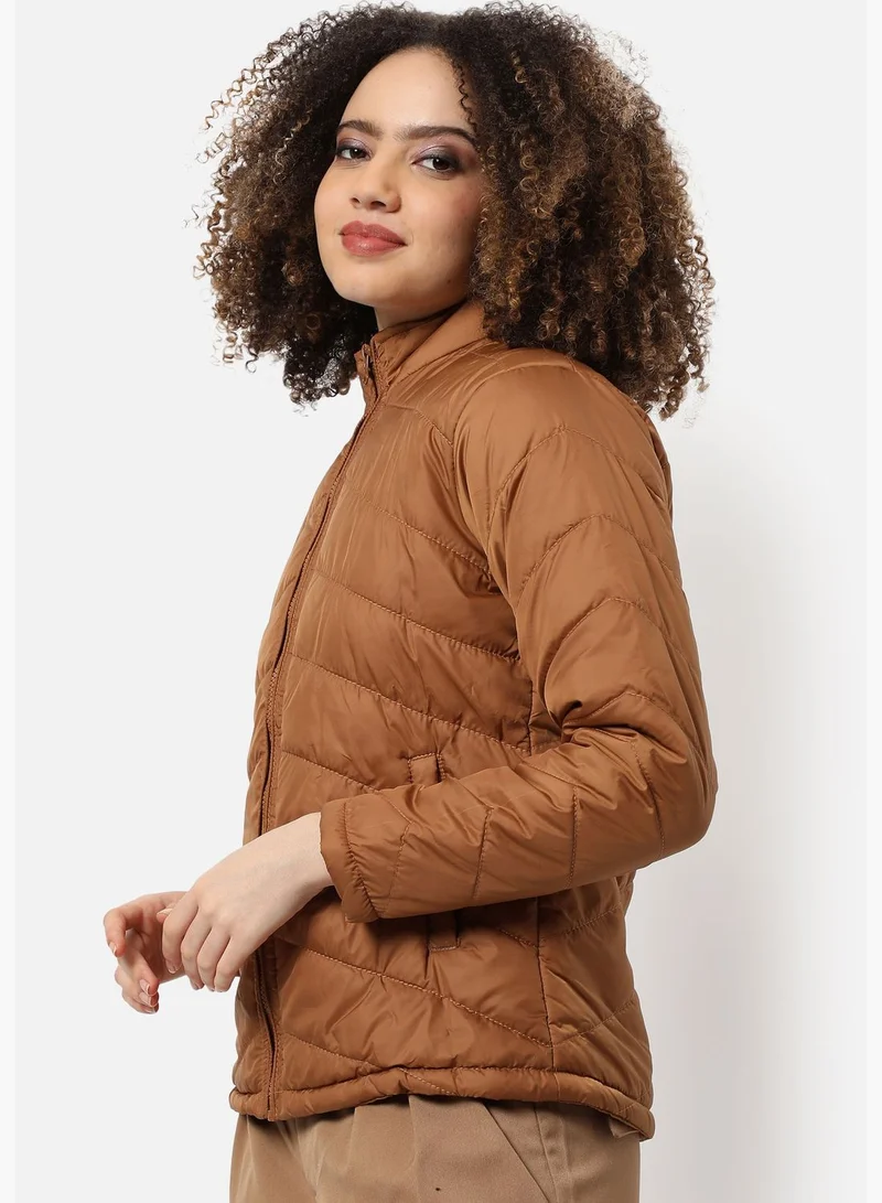 Campus Sutra Women's Puffer Regular Fit Bomber Jacket For Winter Wear