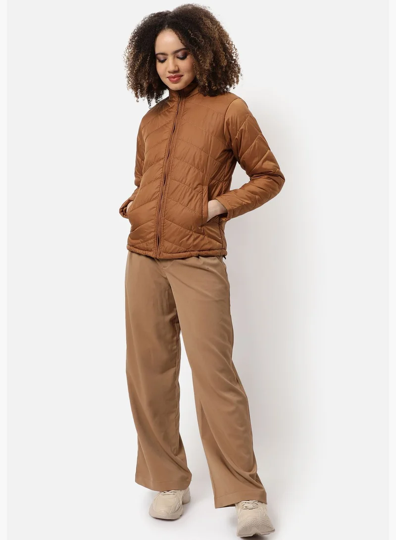 Campus Sutra Women's Puffer Regular Fit Bomber Jacket For Winter Wear