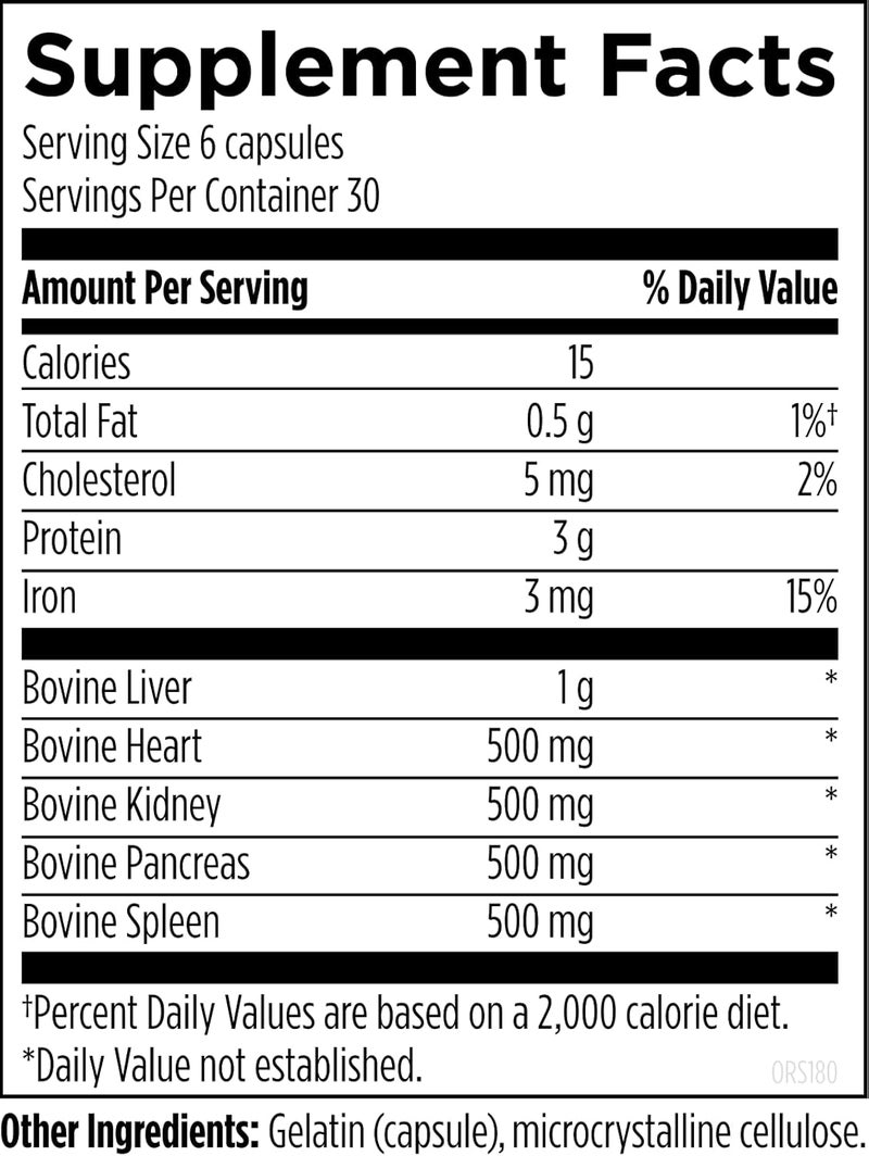 Designs for Health Organ Synergy  Bovine Organ Supplements  100 GrassFed Beef Organs with Liver Heart Pancreas Kidney  Spleen 180 Capsules  30 Servings - Image 3