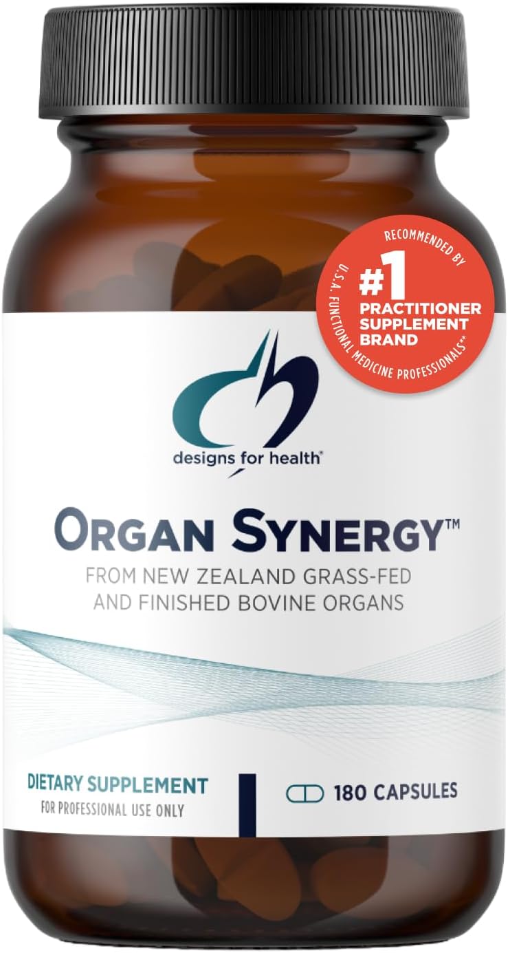 Designs for Health Organ Synergy  Bovine Organ Supplements  100 GrassFed Beef Organs with Liver Heart Pancreas Kidney  Spleen 180 Capsules  30 Servings - Image 1