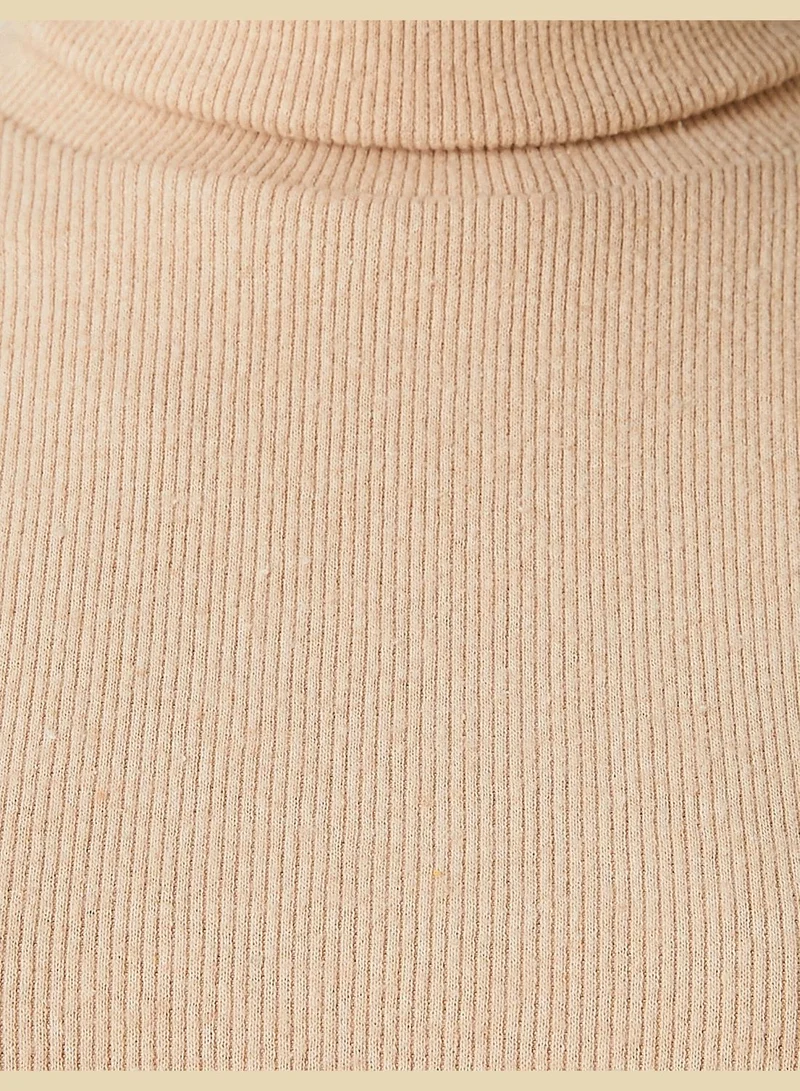 KOTON Long Sleeve Turtleneck Crop T-Shirt Ribbed