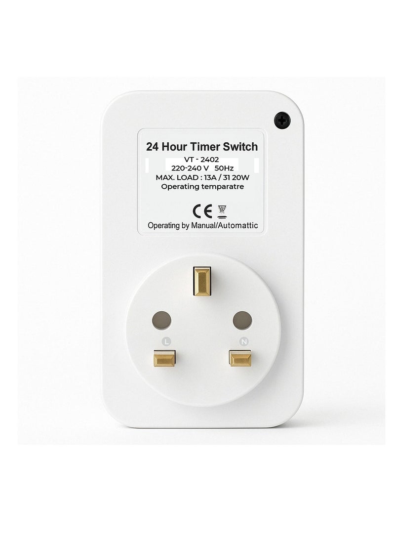 فيتو مقبس فيتو ميكانيكي يعمل لمدة 24 ساعة، قابس المملكة المتحدة، مقبس حائط مع مفتاح مؤقت، أبيض - Image 3
