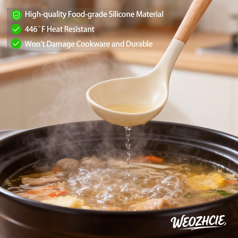 Weozhcie Silicone Cooking Utensil Set,12 PCS Cooking Cookware Kitchen Utensils Set for Cooking, Nonstick 446Â°F Heat-Resistant Cookware Kitchen Tools of Spoon,Brush,Whisk,Spatula,Turner Tongs (Khaki) - Image 4