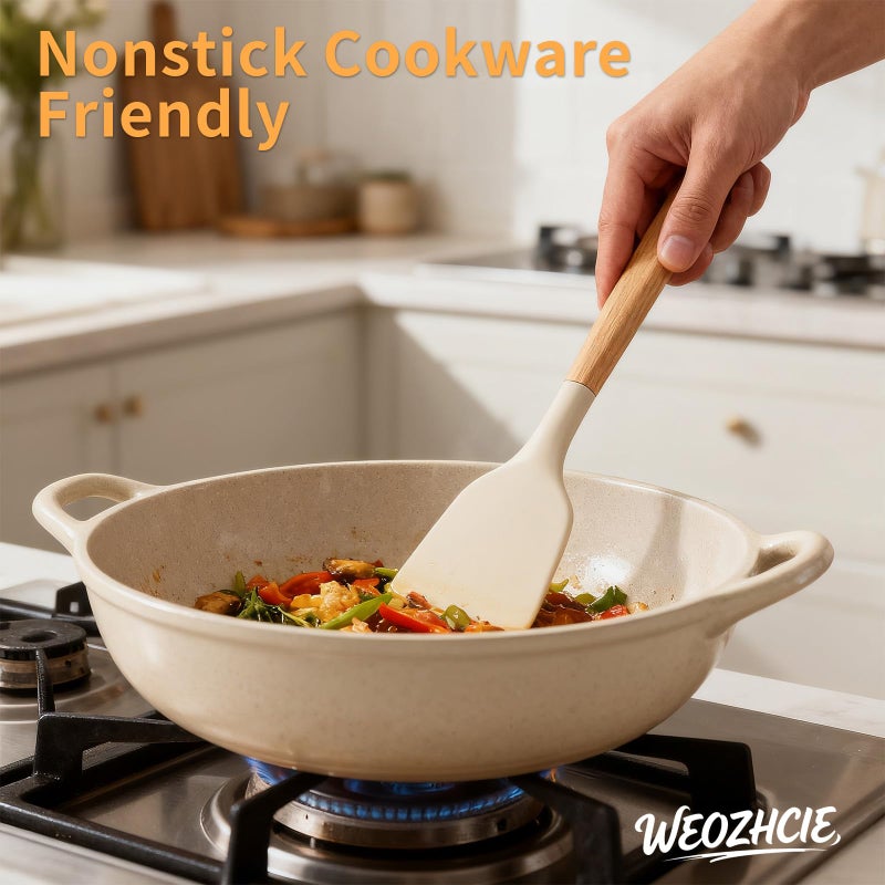 Weozhcie Silicone Cooking Utensil Set,12 PCS Cooking Cookware Kitchen Utensils Set for Cooking, Nonstick 446Â°F Heat-Resistant Cookware Kitchen Tools of Spoon,Brush,Whisk,Spatula,Turner Tongs (Khaki) - Image 3