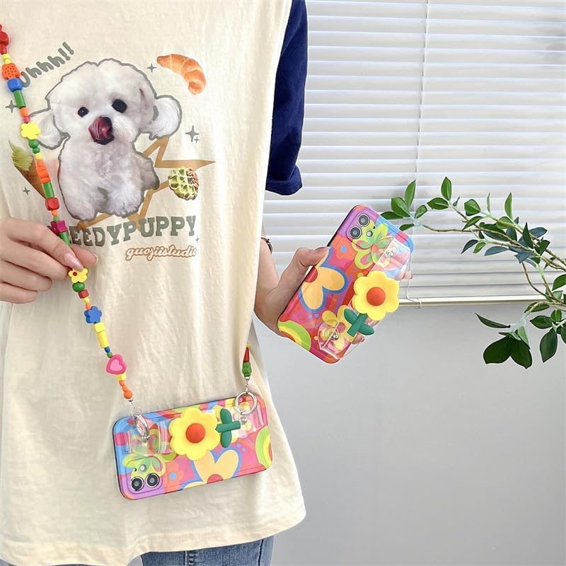Parlberd for iPhone 16 Pro Max Case with Lanyard 69  Cute Kawaii Flower Design Crossbody Phone Case  Wrist Strap Unique Cute Kawaii Colorful Painting Flowers Design for Girls and Women - Image 4