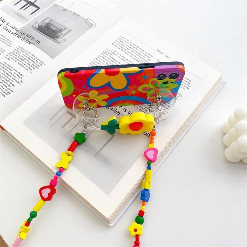 Parlberd for iPhone 16 Pro Max Case with Lanyard 69  Cute Kawaii Flower Design Crossbody Phone Case  Wrist Strap Unique Cute Kawaii Colorful Painting Flowers Design for Girls and Women - Image 3