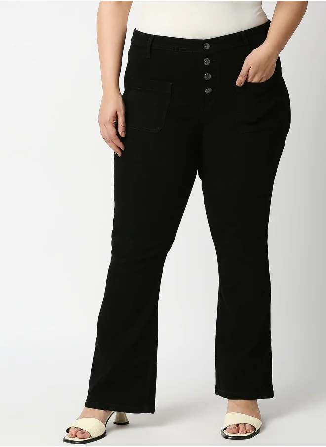 HIGH STAR Women Plus Size Black Bootcut High-Rise Stretchable Jeans