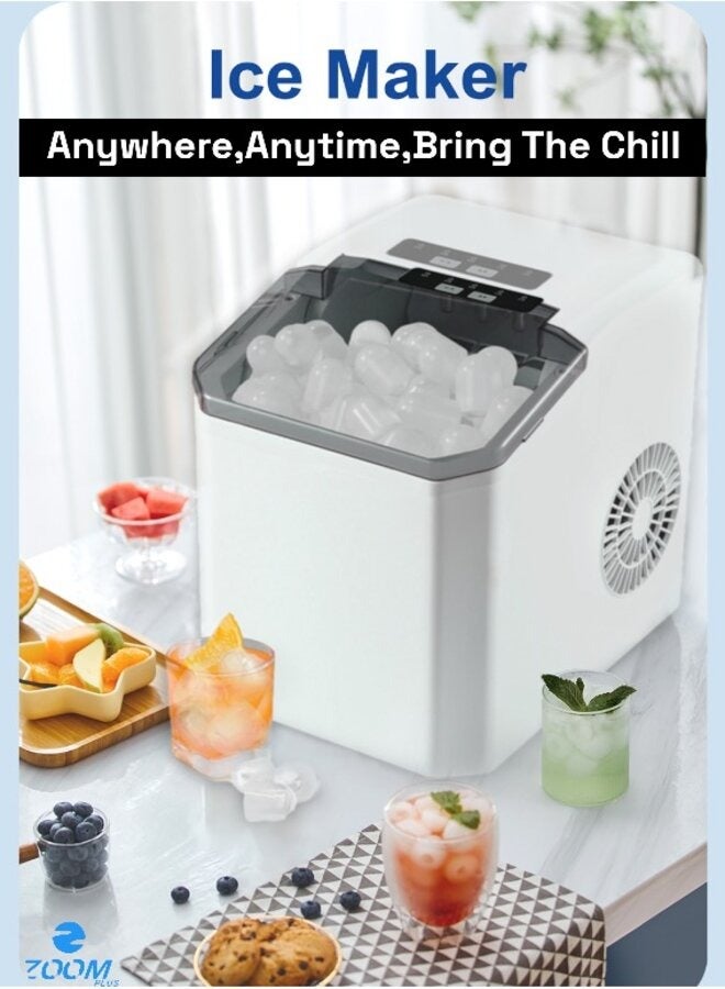 زوم بلس صانعة ثلج على سطح العمل بسعة 1.5 كجم، صانعة ثلج محمولة، ثلج مع وظيفة التنظيف الذاتي مع مغرفة ثلج وسلة. - Image 1