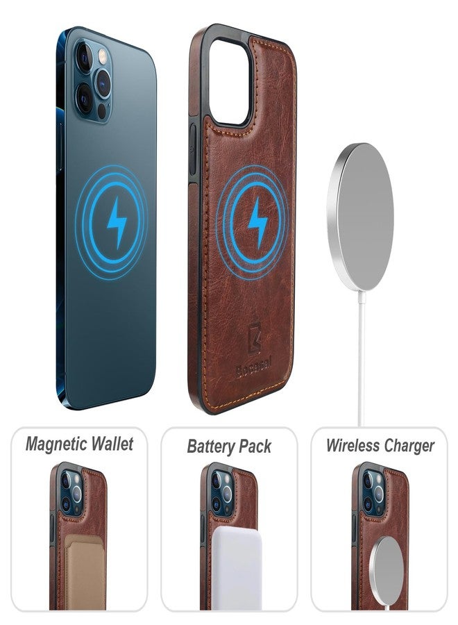 Bocasal for iPhone 12/12 Pro Wallet Case Compatible with MagSafe Wireless Charging, RFID Blocking Magnetic Leather Case with Card Slots Holder Kickstand Detachable Wrist Strap 6.1 Inch (Brown) - Image 4