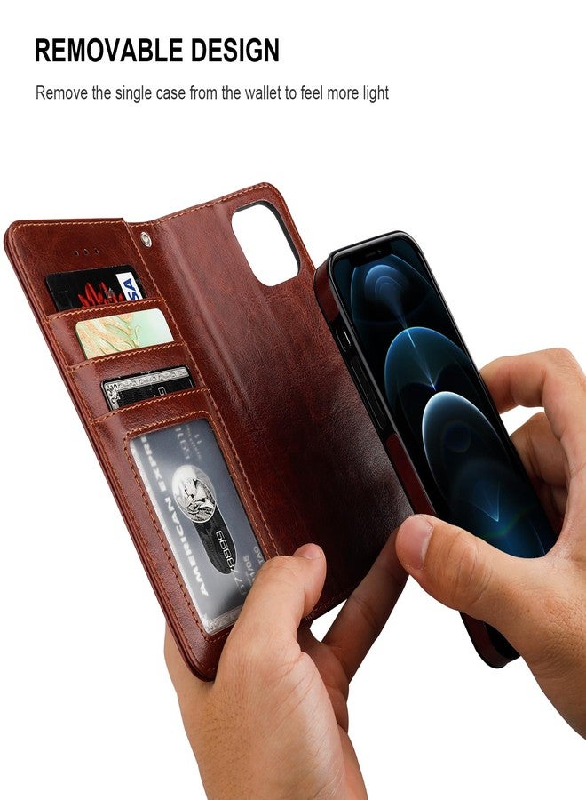 Bocasal for iPhone 12/12 Pro Wallet Case Compatible with MagSafe Wireless Charging, RFID Blocking Magnetic Leather Case with Card Slots Holder Kickstand Detachable Wrist Strap 6.1 Inch (Brown) - Image 3