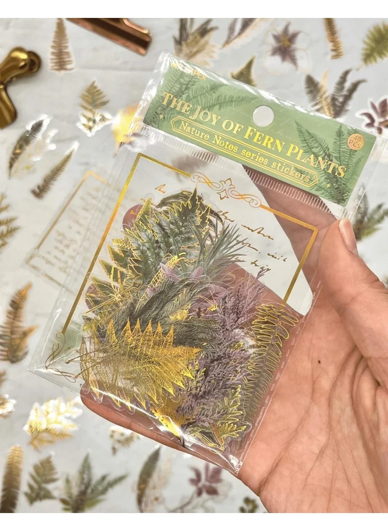 Kağıt Gemi Dükkan Paper Ship Dükkan Nature Notes Series The Joy Of Fern Plants 40 Pieces Gold Gilded Transparent Pet Sticker/bullet Journal
