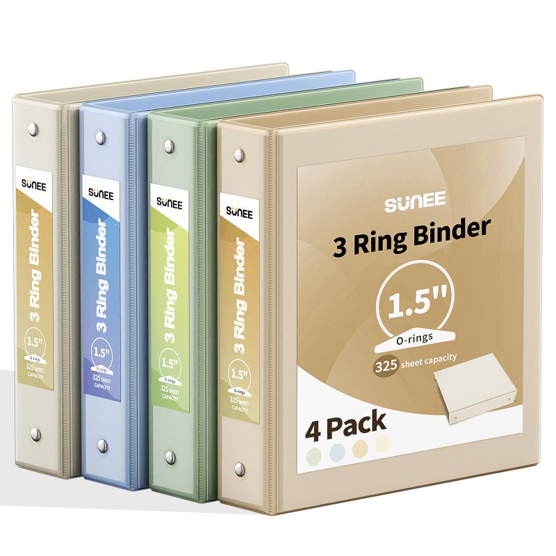 SUNEE 3 Ring Binder 1.5 Inch 4 Pack, Clear 1 1/2 Inch View Binder Three Ring PVC-Free (Fit 8.5x11 Inches) for School Binder or Office Binder Supplies, Neutral Aesthetic Binder - Image 1