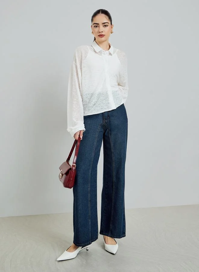 Styli White Long Sleeve Buttoned Knit Top