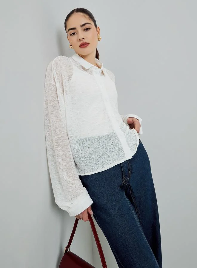 Styli White Long Sleeve Buttoned Knit Top