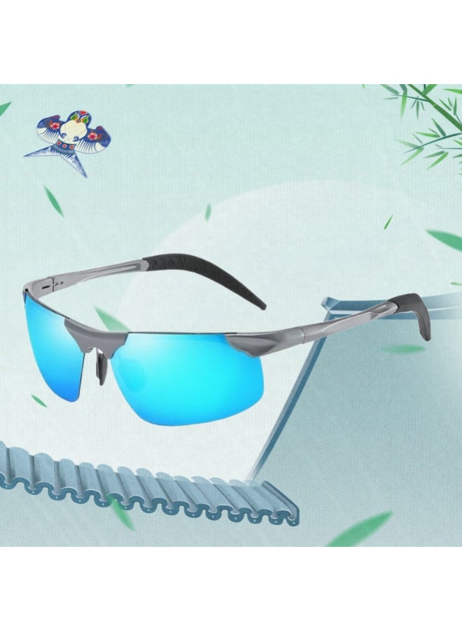 ZESITH New Polarized Men Sunglasses 8177, Retro Metal Half Frame Sports Driving Shades - Gunmetal Frame Ice Blue Lens C4 - Image 3