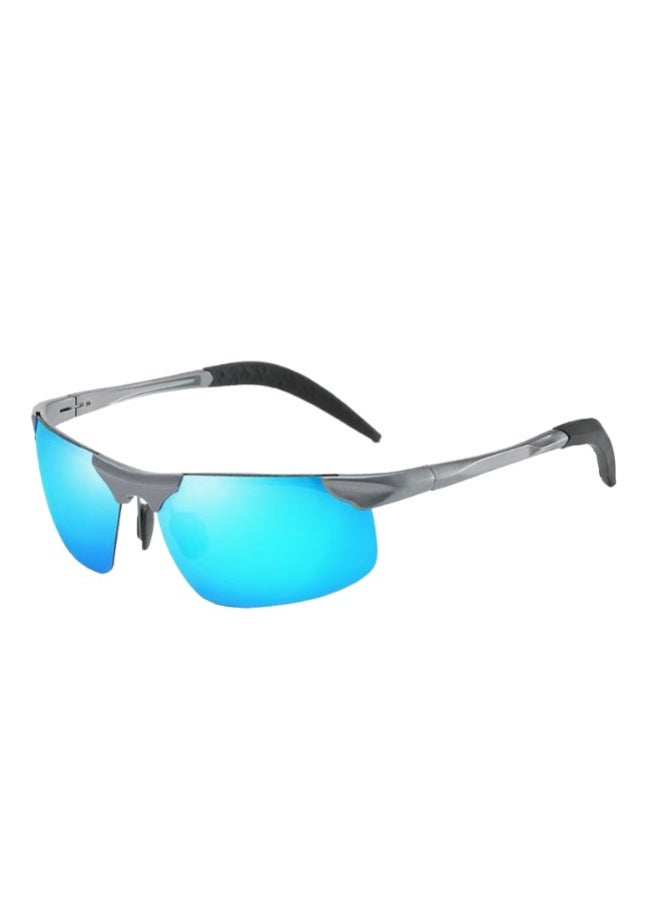 ZESITH New Polarized Men Sunglasses 8177, Retro Metal Half Frame Sports Driving Shades - Gunmetal Frame Ice Blue Lens C4 - Image 1
