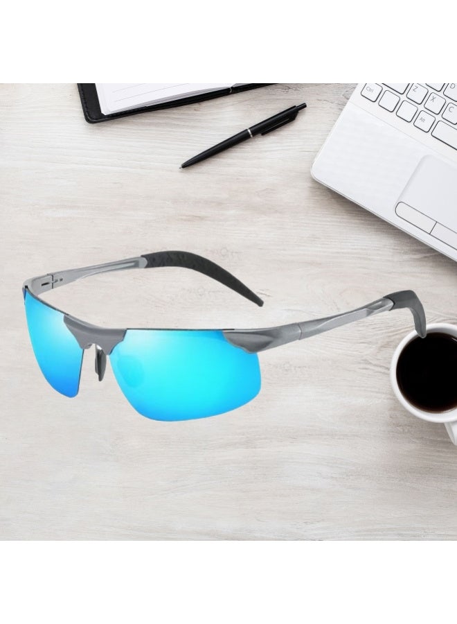 ZESITH New Polarized Men Sunglasses 8177, Retro Metal Half Frame Sports Driving Shades - Gunmetal Frame Ice Blue Lens C4 - Image 2