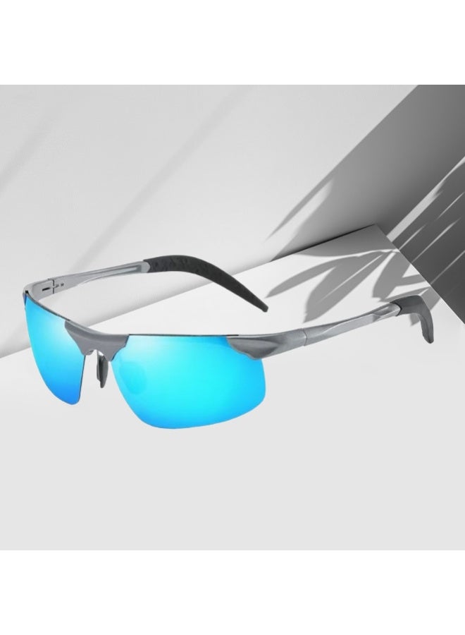 ZESITH New Polarized Men Sunglasses 8177, Retro Metal Half Frame Sports Driving Shades - Gunmetal Frame Ice Blue Lens C4 - Image 5