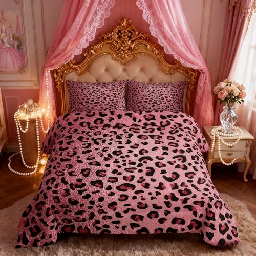 Homewish Pink Leopard Print Comforter Set Full SizeCheetah Bedding Set 3pcs for Kids Teens Girls Adults Room DecorWild Animal Skin Texture Quilt Set Romantic Fashion Duvet Insert with 2 Pillowcases - Image 3