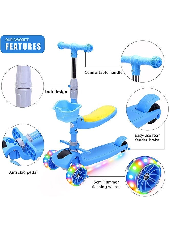 يلا جوي 2-في-1 سكوتر ركلة قابلة للطي للأطفال في الأعمار 3 + مع مقعد، الارتفاع القابل للتعديل، سطح السفينة واسع جدا، 4 عجلات ضوئية LED الارتفاع القابل للتعديل، الأنشطة في الهواء الطلق للأطفال الصغار الأولاد البنات (الأزرق) - Image 3