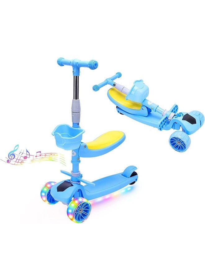 يلا جوي 2-في-1 سكوتر ركلة قابلة للطي للأطفال في الأعمار 3 + مع مقعد، الارتفاع القابل للتعديل، سطح السفينة واسع جدا، 4 عجلات ضوئية LED الارتفاع القابل للتعديل، الأنشطة في الهواء الطلق للأطفال الصغار الأولاد البنات (الأزرق) - Image 1