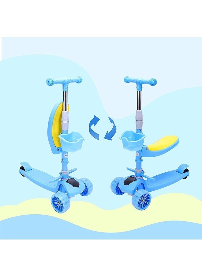يلا جوي 2-في-1 سكوتر ركلة قابلة للطي للأطفال في الأعمار 3 + مع مقعد، الارتفاع القابل للتعديل، سطح السفينة واسع جدا، 4 عجلات ضوئية LED الارتفاع القابل للتعديل، الأنشطة في الهواء الطلق للأطفال الصغار الأولاد البنات (الأزرق) - Image 5