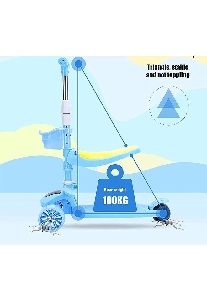 يلا جوي 2-في-1 سكوتر ركلة قابلة للطي للأطفال في الأعمار 3 + مع مقعد، الارتفاع القابل للتعديل، سطح السفينة واسع جدا، 4 عجلات ضوئية LED الارتفاع القابل للتعديل، الأنشطة في الهواء الطلق للأطفال الصغار الأولاد البنات (الأزرق) - Image 4