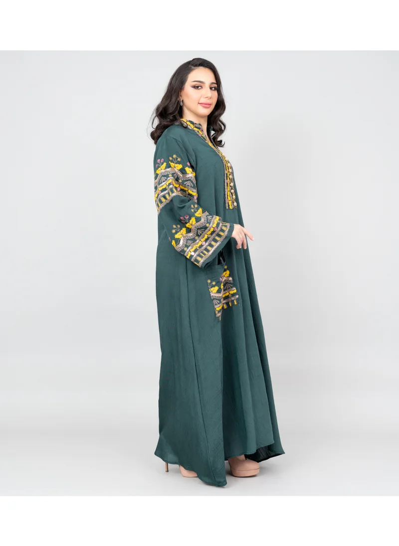 IKKXA Solid Embroidery Jalabiya with Pocket OMN06 Green