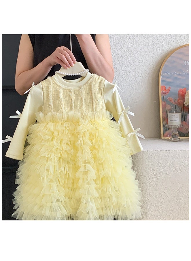 Baby Girls Fall Fashion Sets, White Top + Vest Mesh Cake Dress Princess Sweet Suits - Image 2