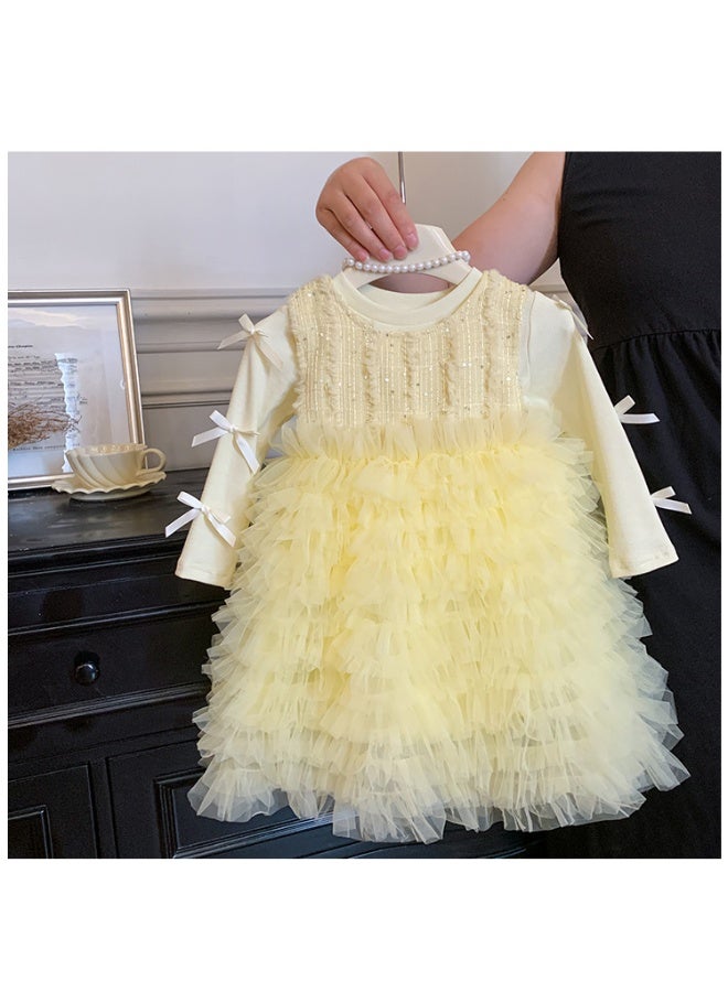 Baby Girls Fall Fashion Sets, White Top + Vest Mesh Cake Dress Princess Sweet Suits - Image 1