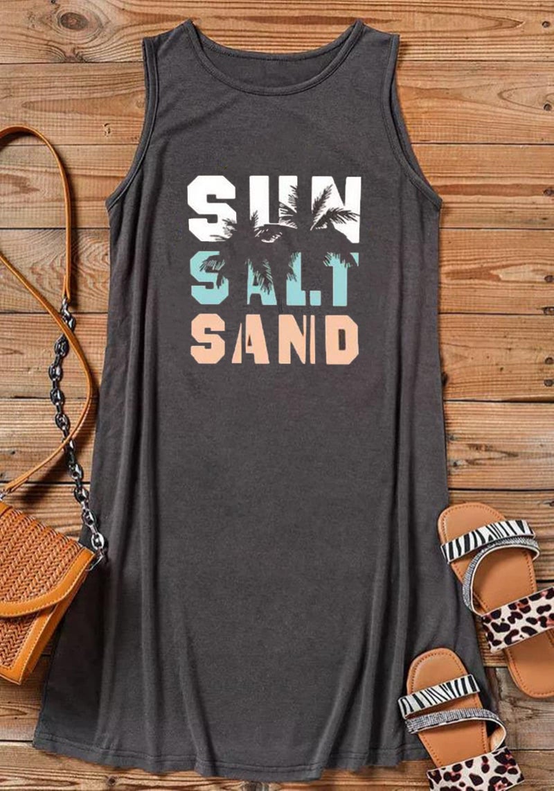 Yuaelria Sun Salt Sand Coconut Tree Sleeveless Mini Dress Women Casual Summer Beach Vacation Workout Tank Dress (Medium,Gray-1) - Image 3