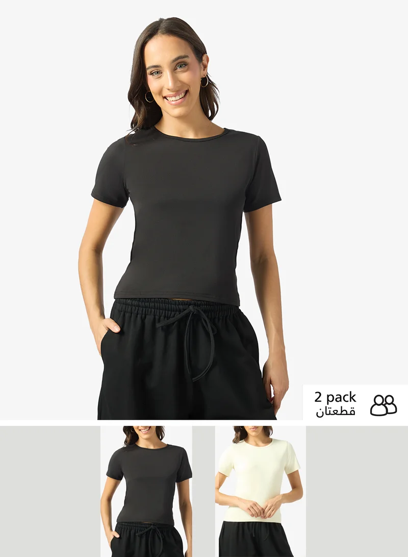 Ginger Basics 2PK Soft Polyamide Crew Neck Top