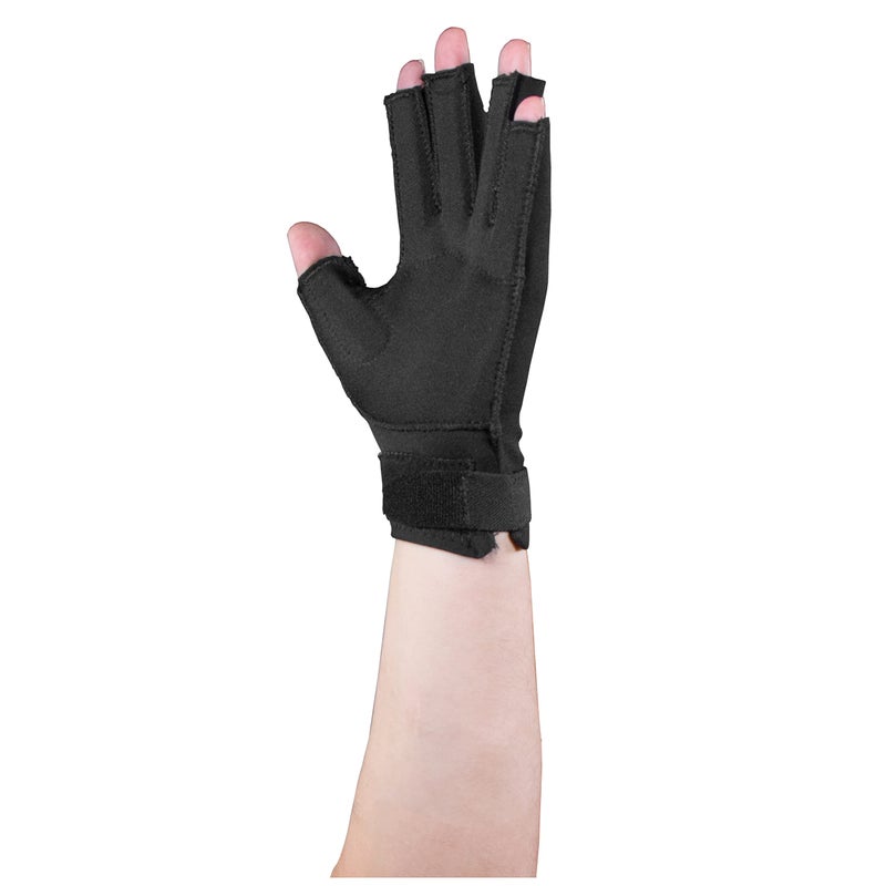 Resting Splint Glove 5 Finger SemiRigid Splints Open Tips Black Left Hand Small