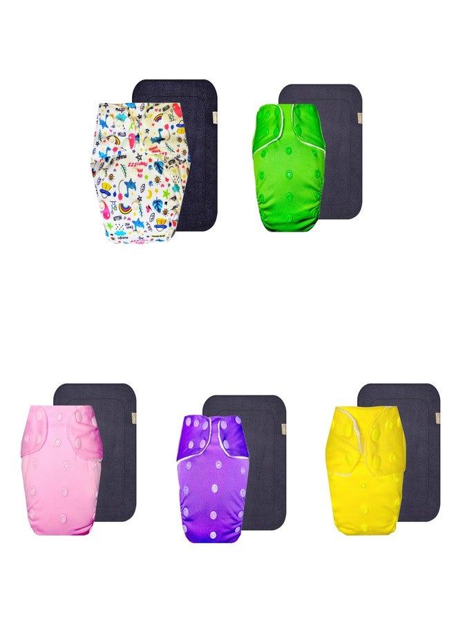 حفاضات قماشية فاخرة من دمبلدو مع حشوة رمادية (عبوة من 5) | شعور بالجفاف والراحة | قابلة لإعادة الاستخدام والغسل | سهلة التنظيف | مثالية لفصل الصيف الهندي | من 3 أشهر إلى 3 سنوات | مناسبة للجنسين - Image 1