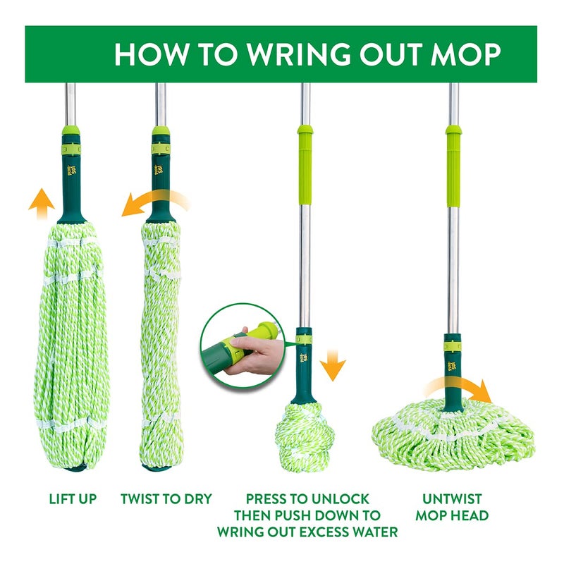 Pine Sol Pine-Sol Microfiber Mop Self Wringing â€“ Easy Squeeze Twist Design for Wet Mopping | Household Cleaning Tool for Tile, Linoleum, Laminate Floors | Extendable Metal Handle - Image 2