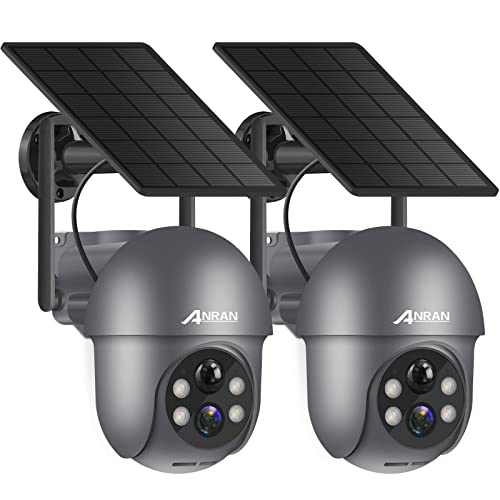 ANRAN 3MP Security Camera Wireless Outdoor, 2K Solar Outdoor Camera with 360° View, Smart Siren, Spotlights, Color Night Vision, PIR Human Detection, Pan Tilt Control, 2-Way Talk, Q01 Grey 2 Packs - Image 1