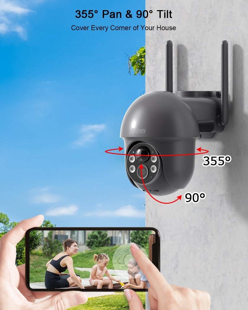 ANRAN 3MP Security Camera Wireless Outdoor, 2K Solar Outdoor Camera with 360° View, Smart Siren, Spotlights, Color Night Vision, PIR Human Detection, Pan Tilt Control, 2-Way Talk, Q01 Grey 2 Packs - Image 4