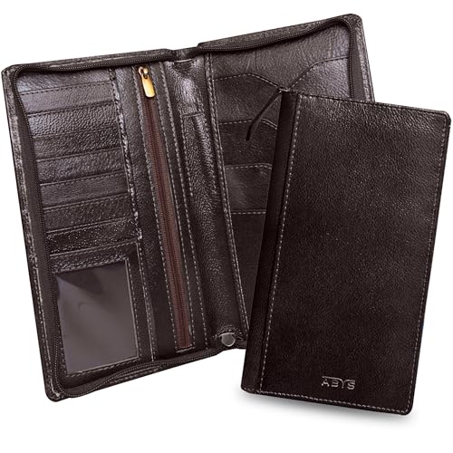ABYS Genuine Leather Coffee Passport Holder for Men and Women,Unisex Travel Document Holder with Zipper Closure - Image 1