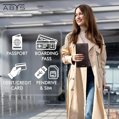 ABYS Genuine Leather Coffee Passport Holder for Men and Women,Unisex Travel Document Holder with Zipper Closure - Image 5