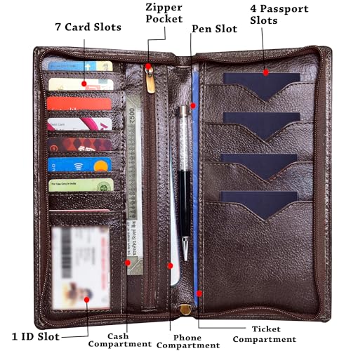 ABYS Genuine Leather Coffee Passport Holder for Men and Women,Unisex Travel Document Holder with Zipper Closure - Image 4