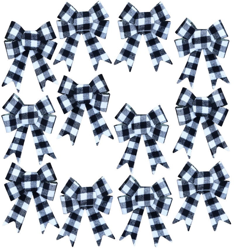 Iconikal Black Gingham Decorative Bows, 5 x 7 inches (White Buffalo Plaid) 12-Pack - Image 1