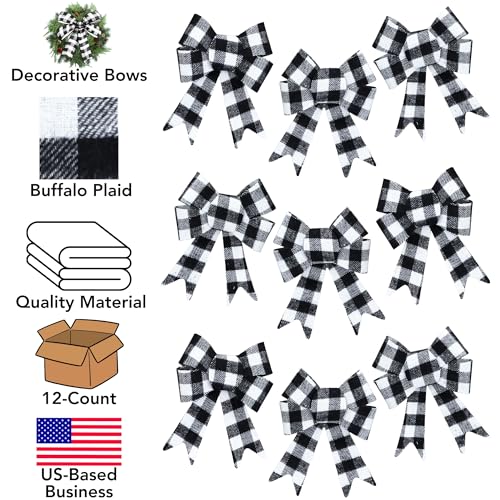 Iconikal Black Gingham Decorative Bows, 5 x 7 inches (White Buffalo Plaid) 12-Pack - Image 3