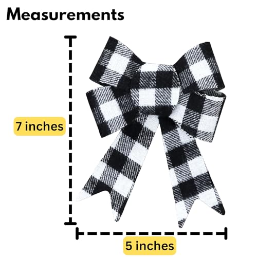 Iconikal Black Gingham Decorative Bows, 5 x 7 inches (White Buffalo Plaid) 12-Pack - Image 4