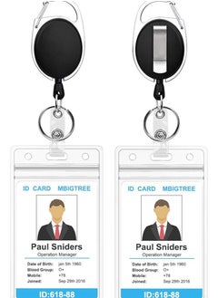 Showday 2 Pack ID Badge Holder With Clip – Badge Reels Retractable Heavy Duty – Clear Id Card Vertical Lanyard Holder with Carabiner Badge Reel – with 24 inches Pull Cord  - Image 1