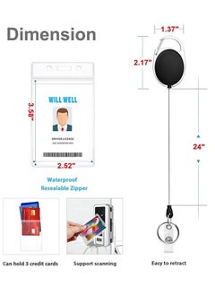 Showday 2 Pack ID Badge Holder With Clip – Badge Reels Retractable Heavy Duty – Clear Id Card Vertical Lanyard Holder with Carabiner Badge Reel – with 24 inches Pull Cord  - Image 4