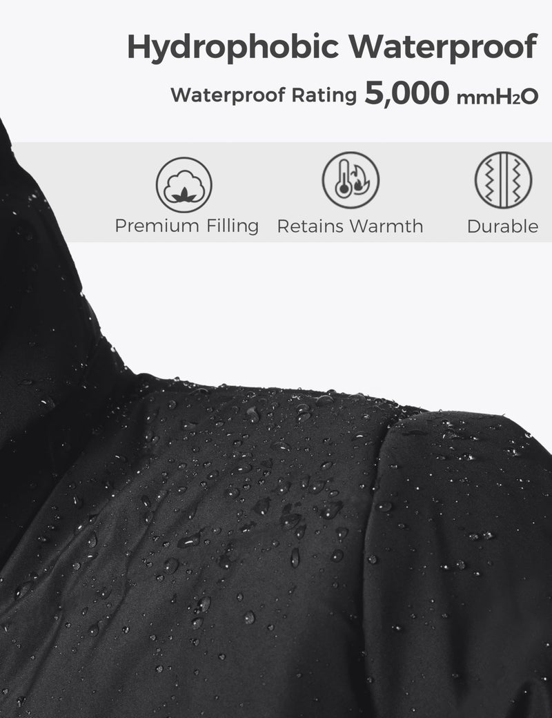 wantdo Men's Long Puffer Coat with Hood Waterproof Winter Parka Outdoor Black M - Image 5