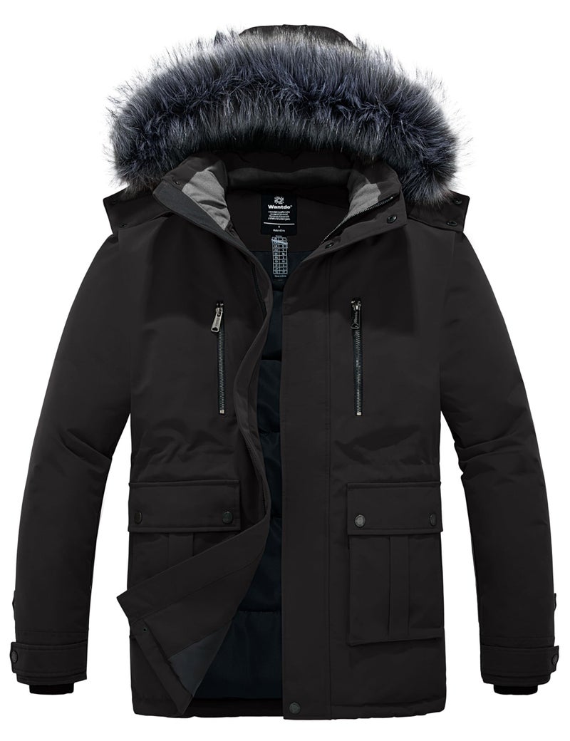 wantdo Men's Long Puffer Coat with Hood Waterproof Winter Parka Outdoor Black M - Image 1