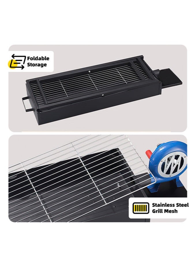 Denzoz Portable Charcoal Grill Folding Barbecue Grill With blower Folding Portable BBQ Grill for Outdoor Camping Home Party and Hiking Picnics Travel Party - Image 4