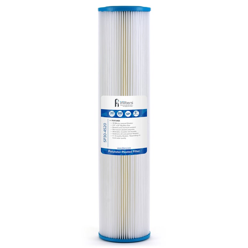 iFilters Sediment Pleated Water Filter City or Well Water, Washable 4.5" x 20", 30 Micron - Image 2